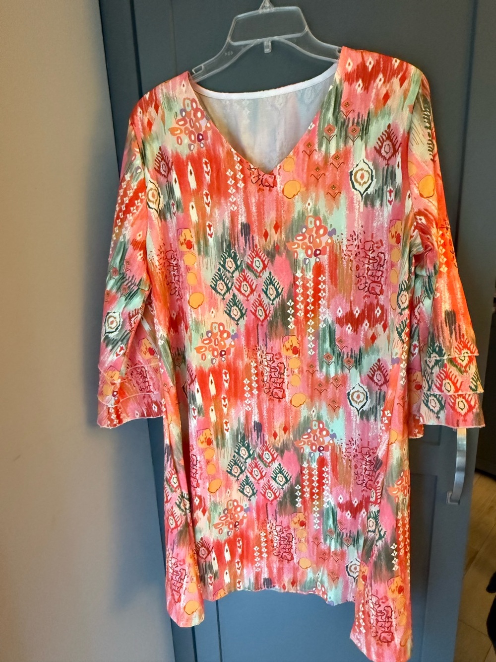 Women’s Coral Multi-Print V-Neck Dress